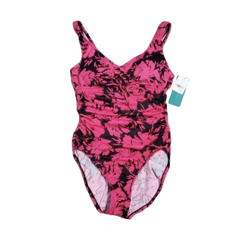 NWT Aqua Green Women's Cinch-Front One Piece Swimsuit S - Picture 2 of 7